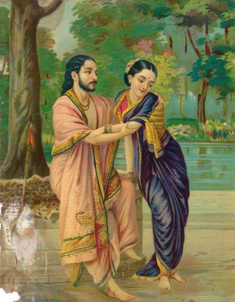 Arjuna Subhadra love painting raja ravi varma